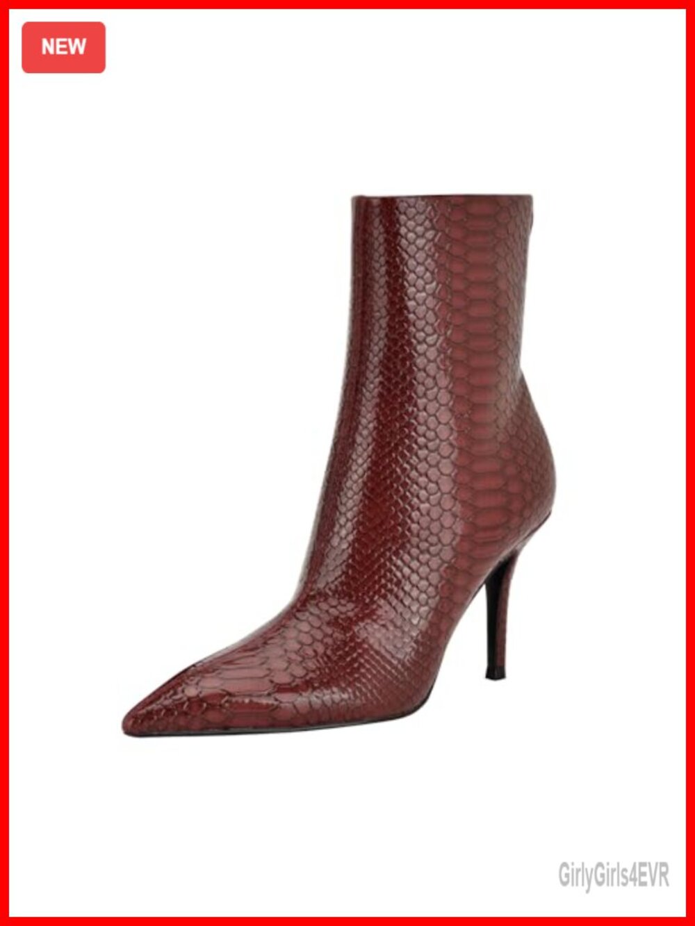 Faux-Leather Stiletto Booties Pointed Toe Side-Zip Heeled Ankle Boots
